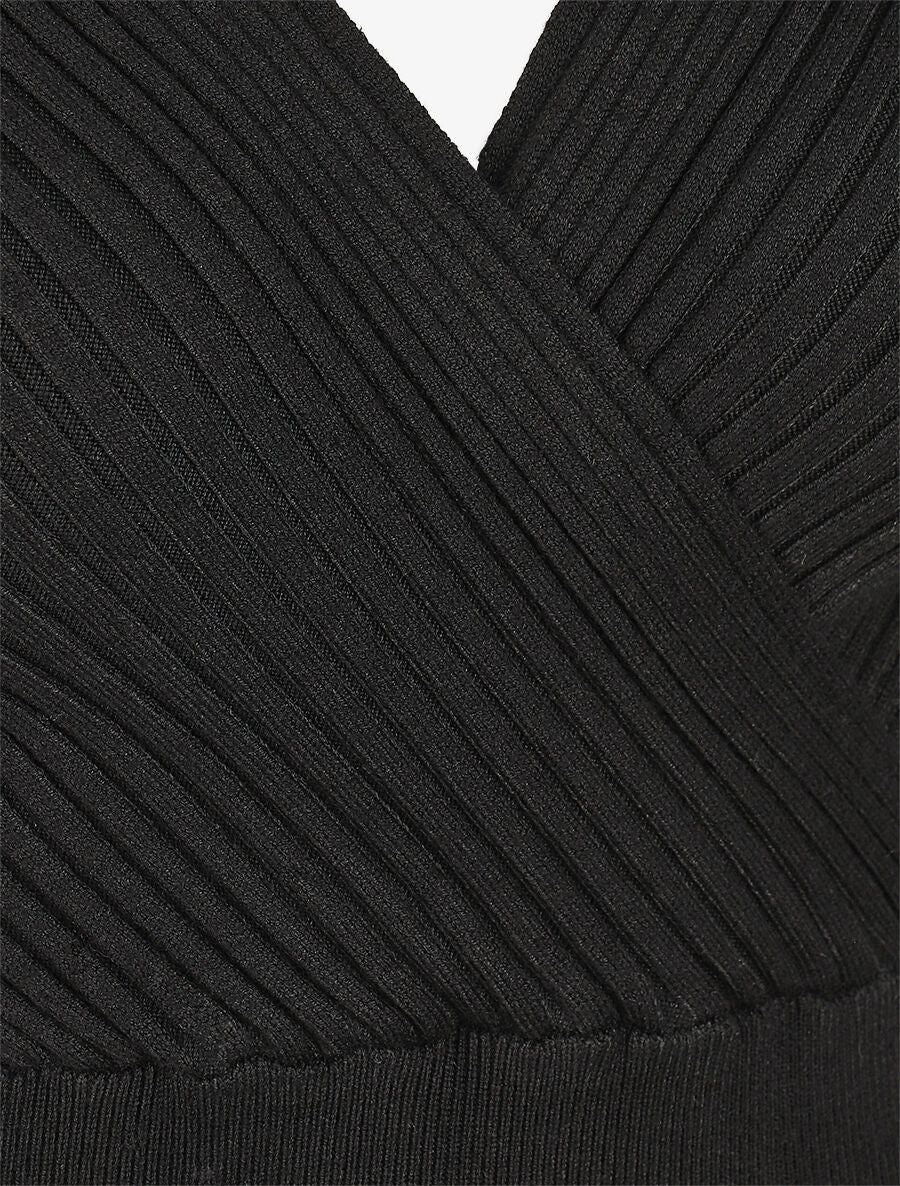 Robe unie moulante col cache-coeur - Noir - Image 3
