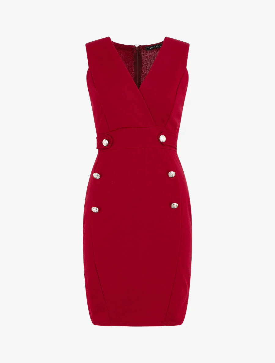 Robe unie sans manches à boutons - Framboise - Image 2
