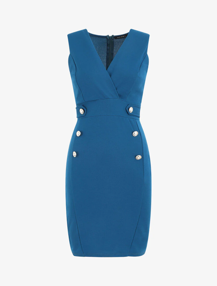 Robe unie sans manches à boutons - Bleu - Image 2
