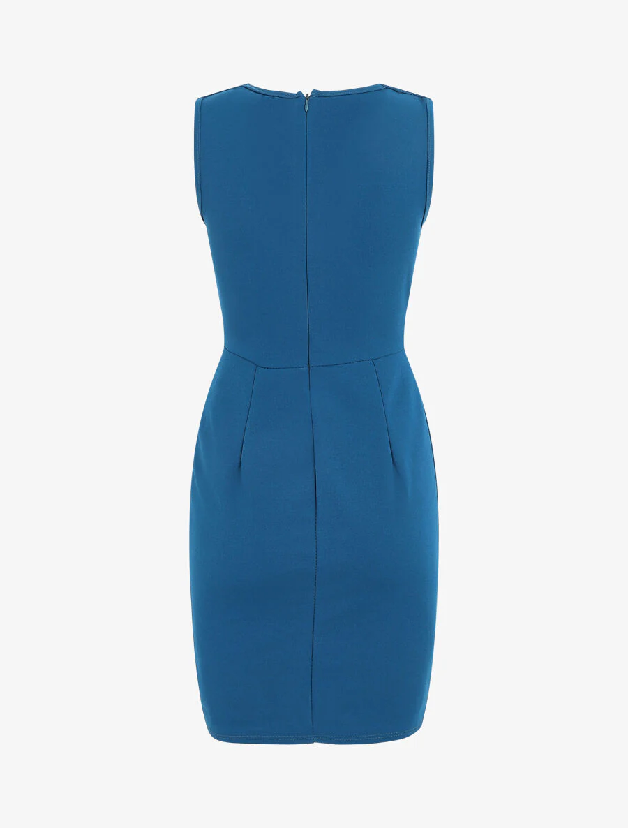 Robe unie sans manches à boutons - Bleu - Image 3