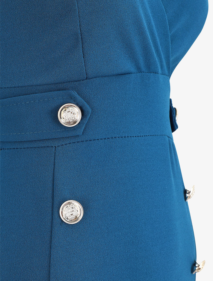 Robe unie sans manches à boutons - Bleu - Image 4