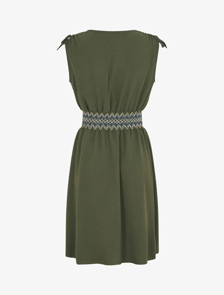 Robe unie sans manches à taille élastiquée - Kaki - Image 2