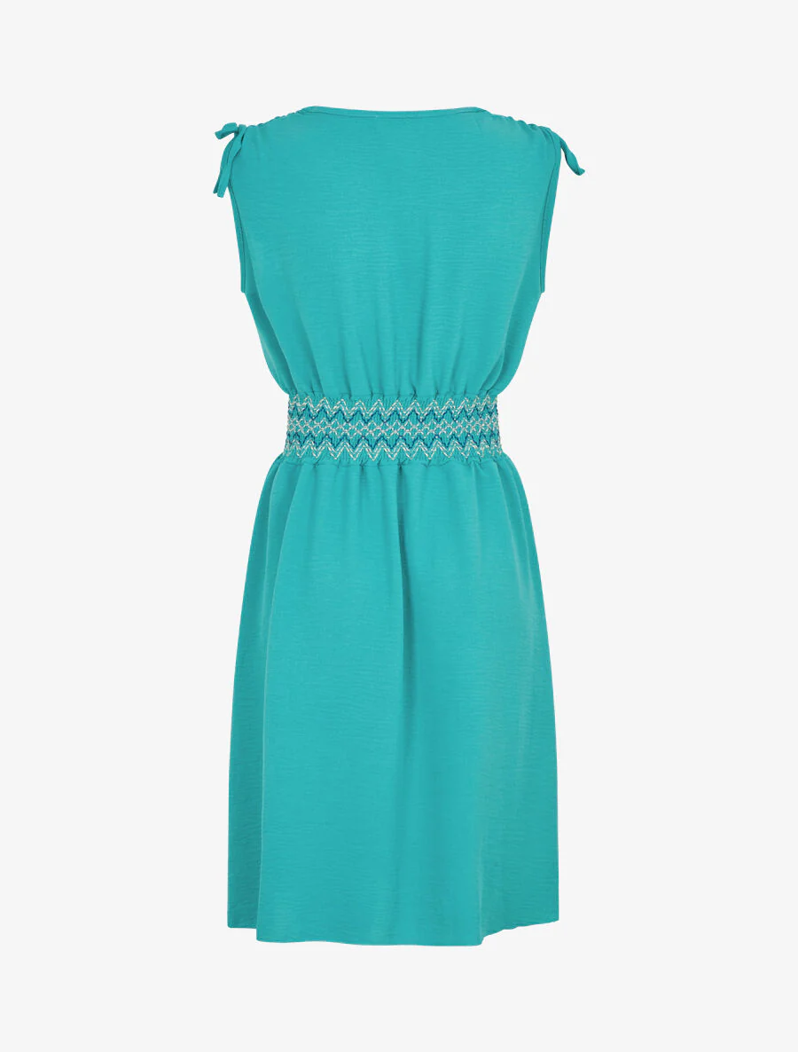 Robe unie sans manches à taille élastiquée - Turquoise - Image 2
