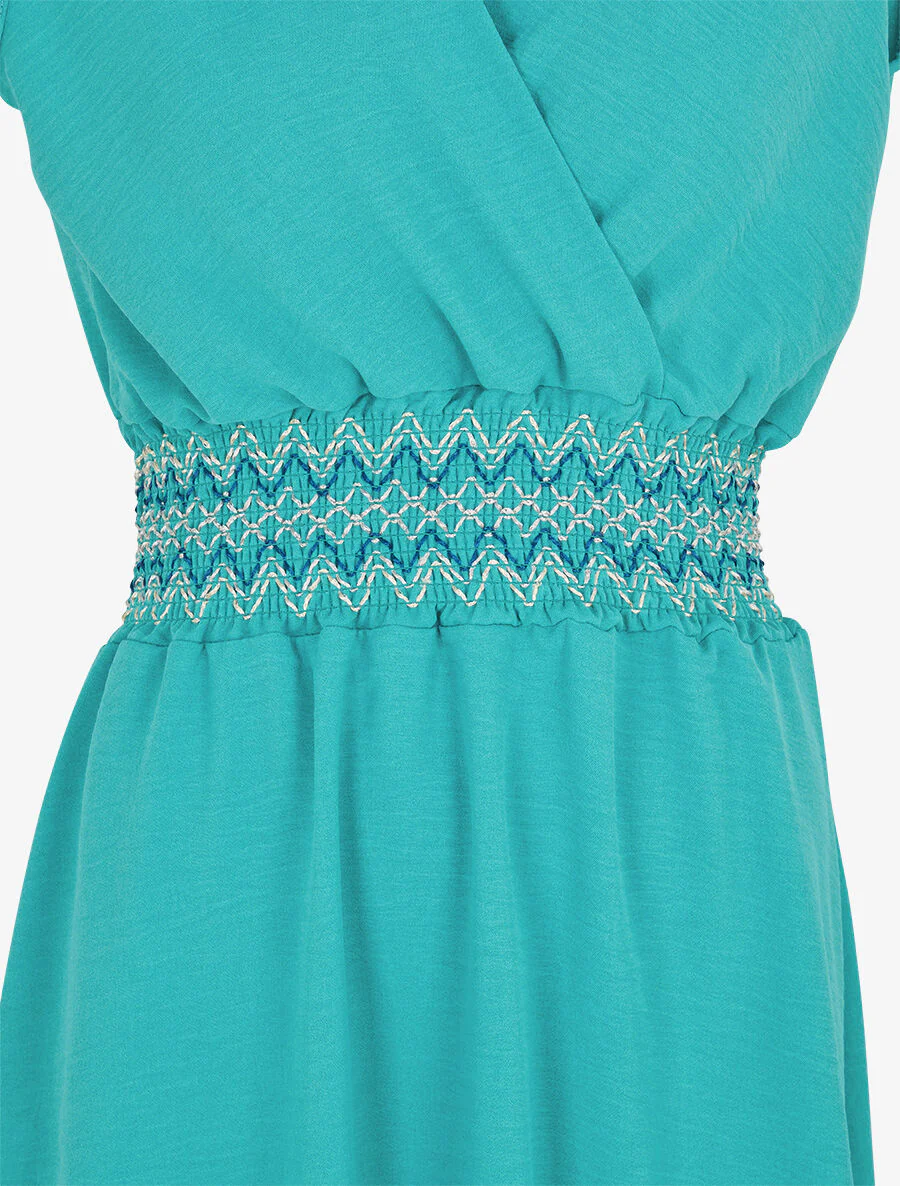 Robe unie sans manches à taille élastiquée - Turquoise - Image 3