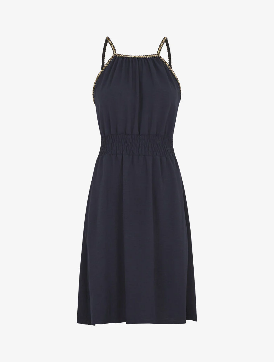 Robe unie sans manches à taille élastiquée - Marine
