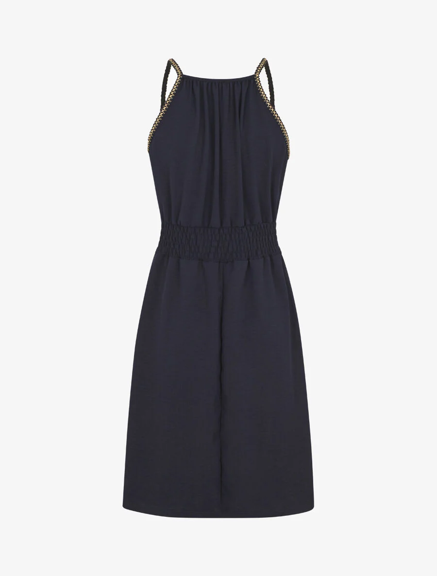Robe unie sans manches à taille élastiquée - Marine - Image 2