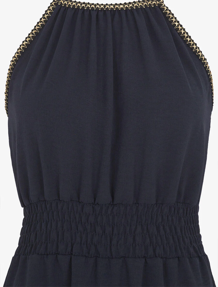 Robe unie sans manches à taille élastiquée - Marine - Image 3