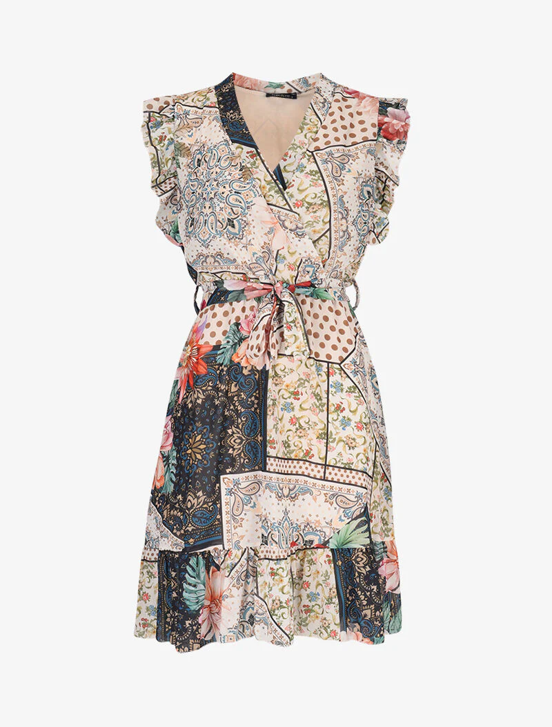 Robe volantée à imprimés - bleu