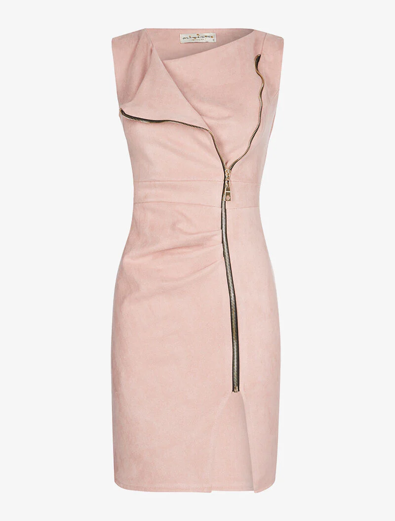 Robe zippée en suédine - rose