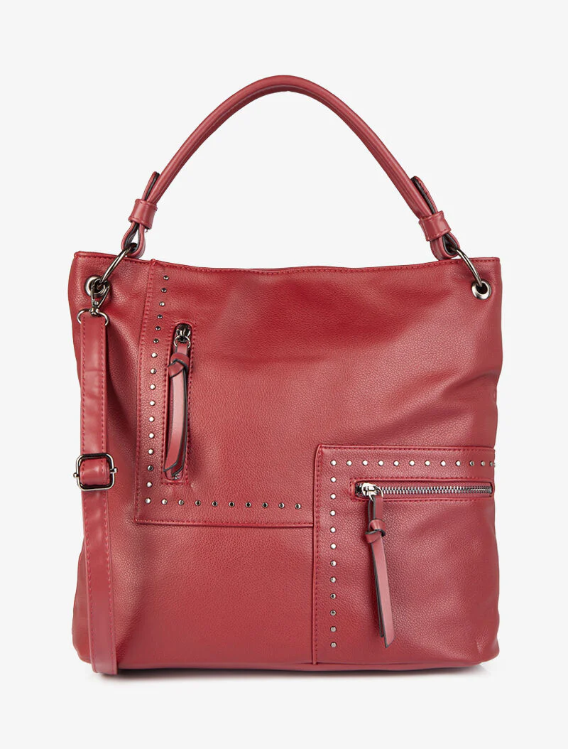 Sac cabas clouté Katia - Rouge