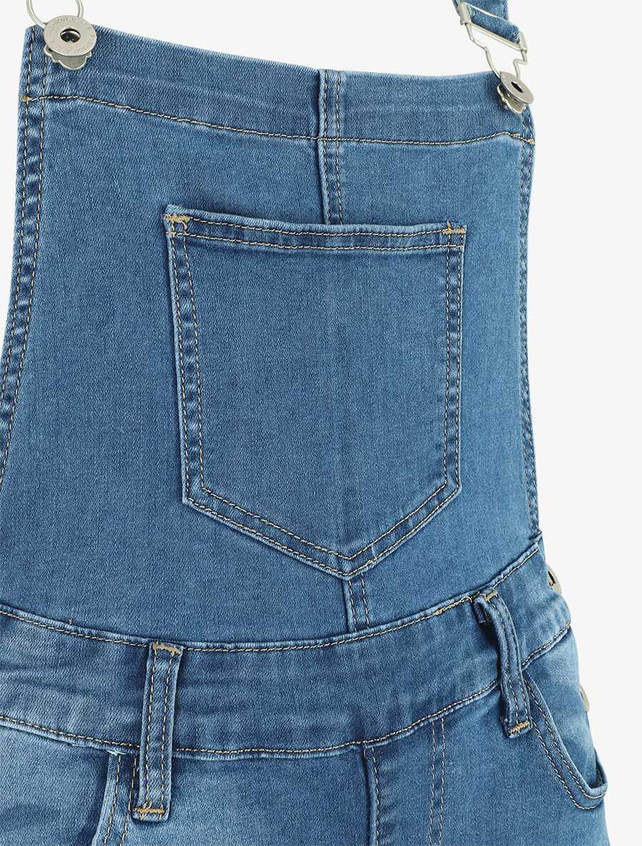 Salopette courte en jean - Bleu - Image 3