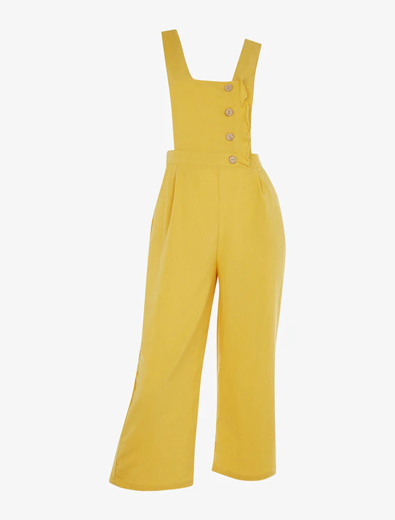 Salopette en coton effet lin - jaune
