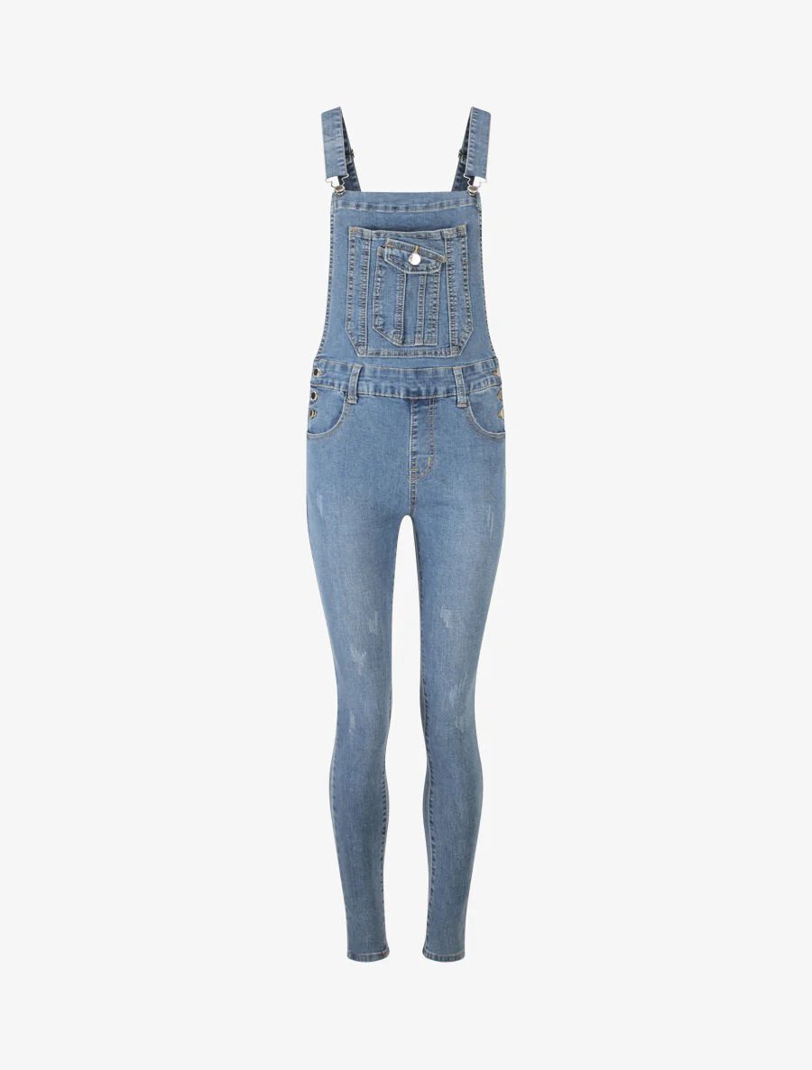 Salopette en jean à détail griffures - Bleu clair