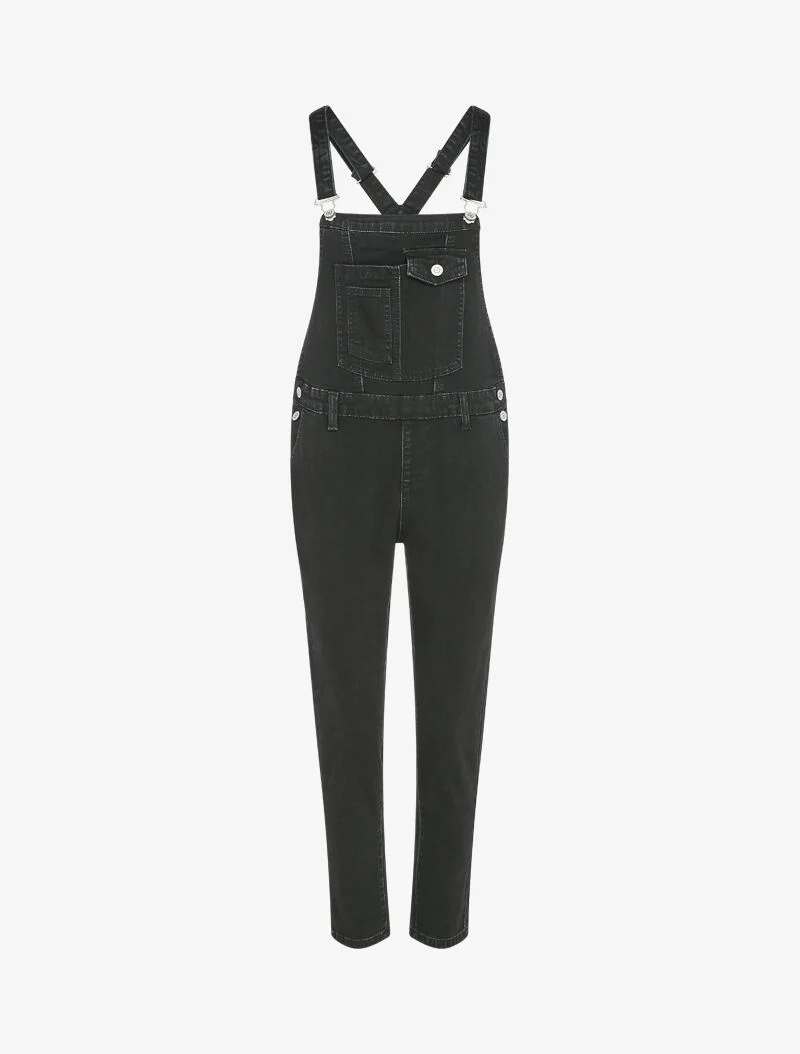 Salopette en jean délavé coupe slim à poche avant stylisée - Noir