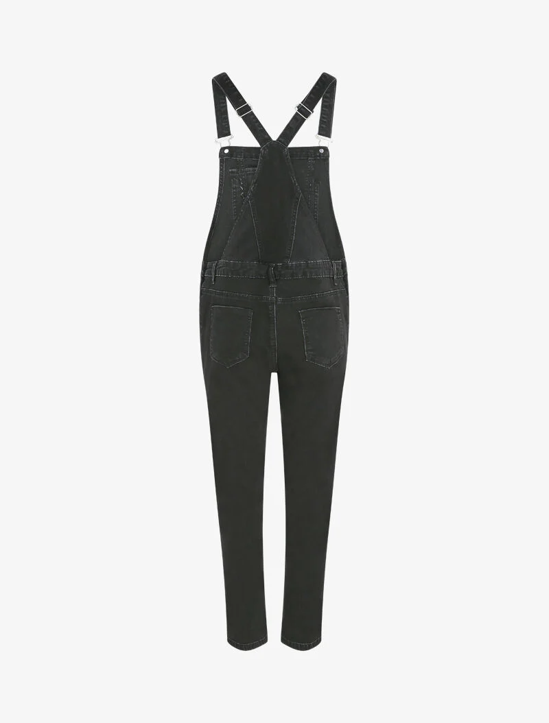 Salopette en jean délavé coupe slim à poche avant stylisée - Noir - Image 2