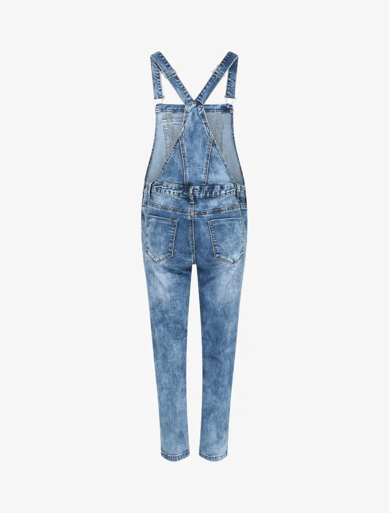 Salopette en jean délavé coupe slim à poche avant stylisée - Bleu denim - Image 2