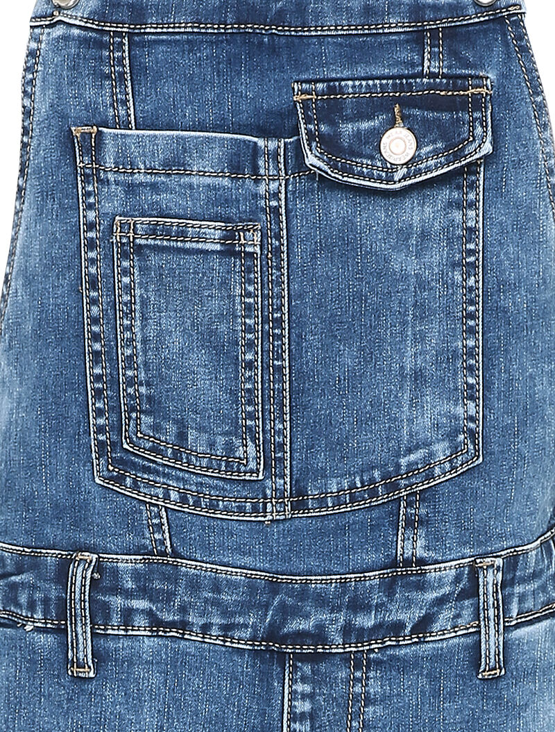 Salopette en jean délavé coupe slim à poche avant stylisée - Bleu denim - Image 3
