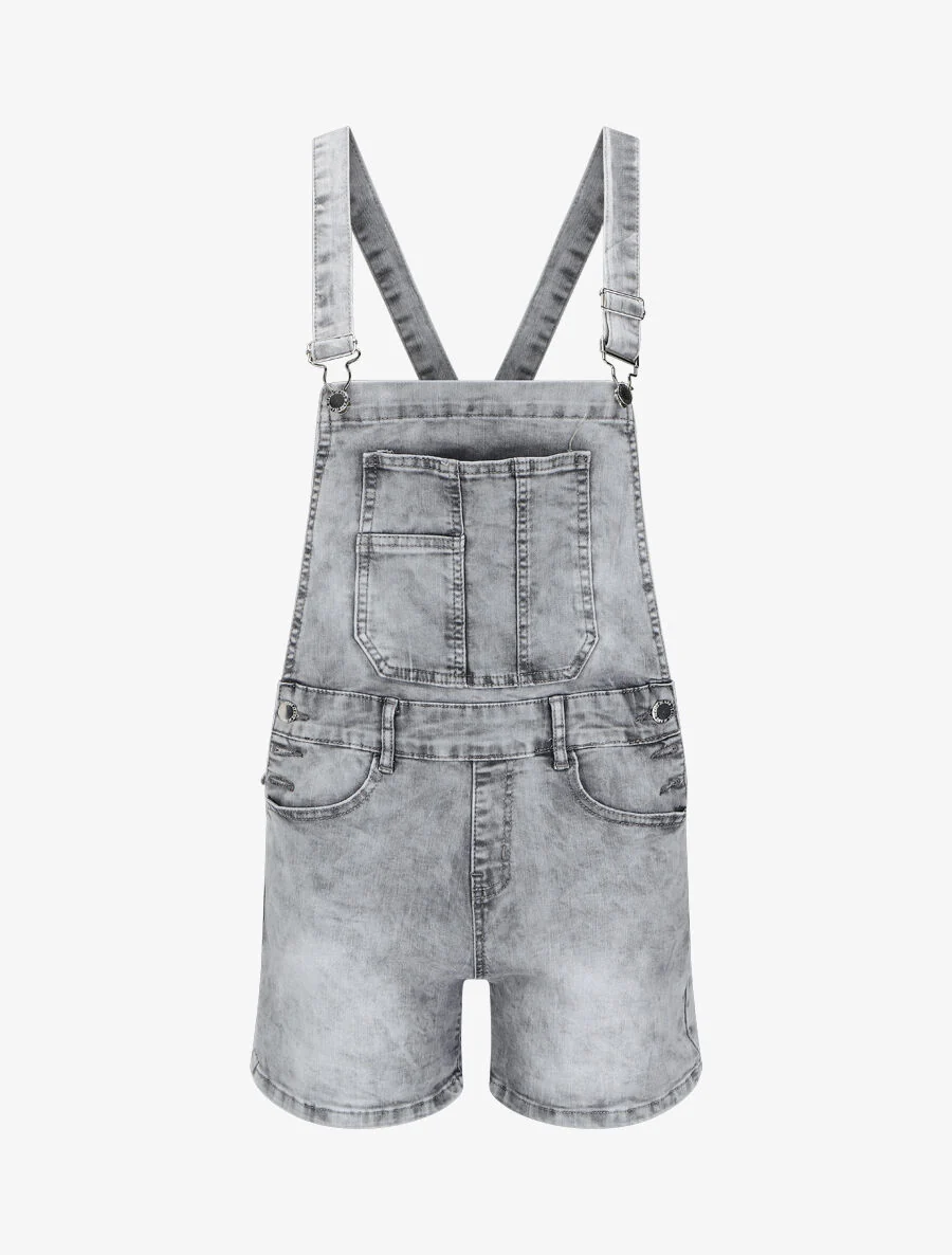 Salopette short droite en jean - Gris clair