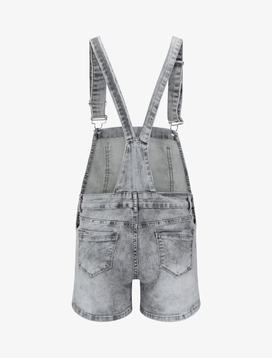 Salopette short droite en jean - Gris clair - Image 2