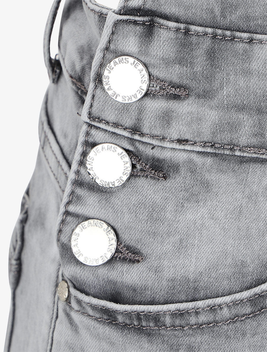Salopette short droite en jean - Gris clair - Image 3