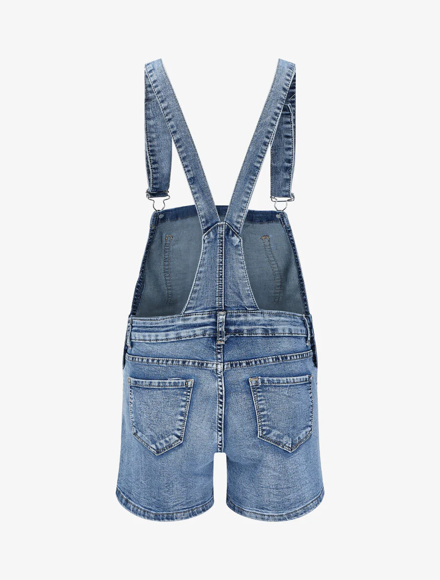 Salopette short en jean - Bleu - Image 2