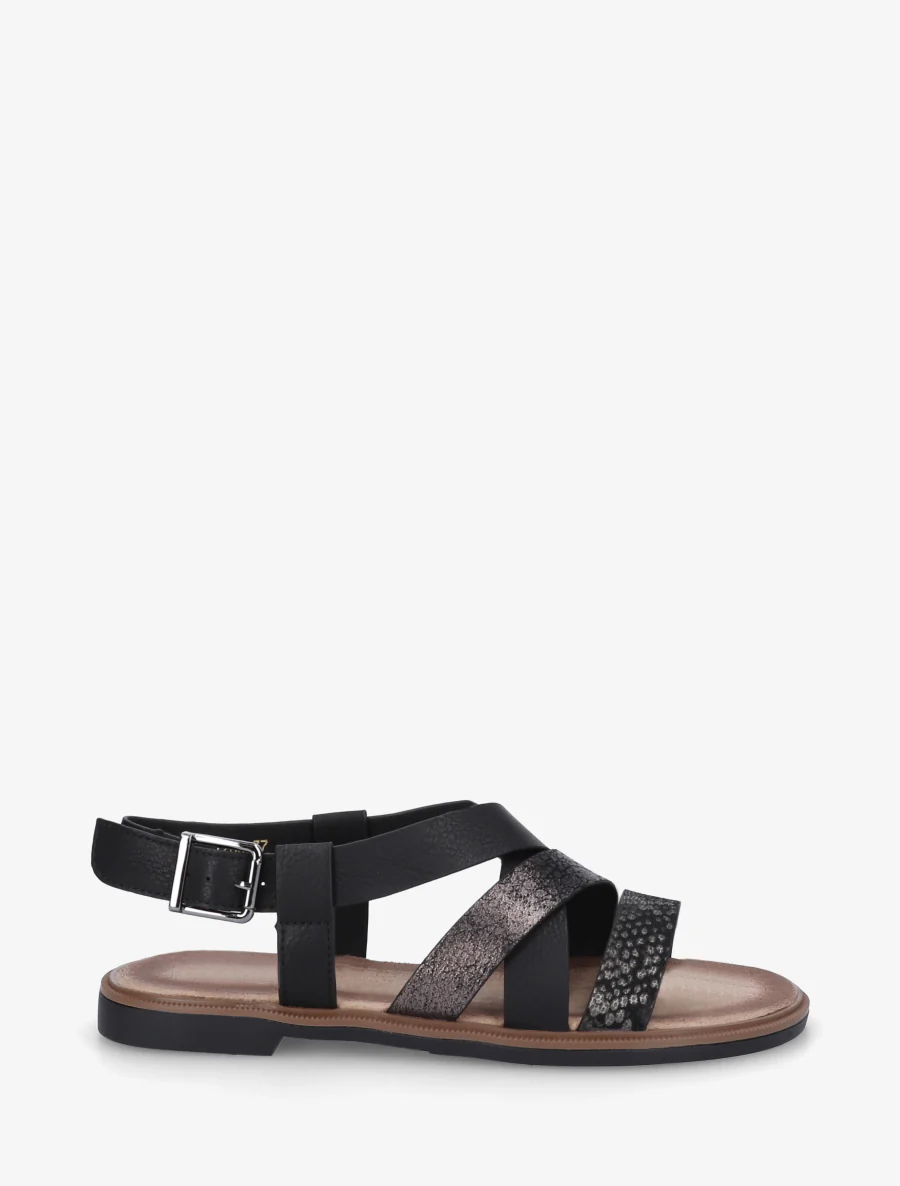 Sandales à brides croisées et irisées en simili - Noir