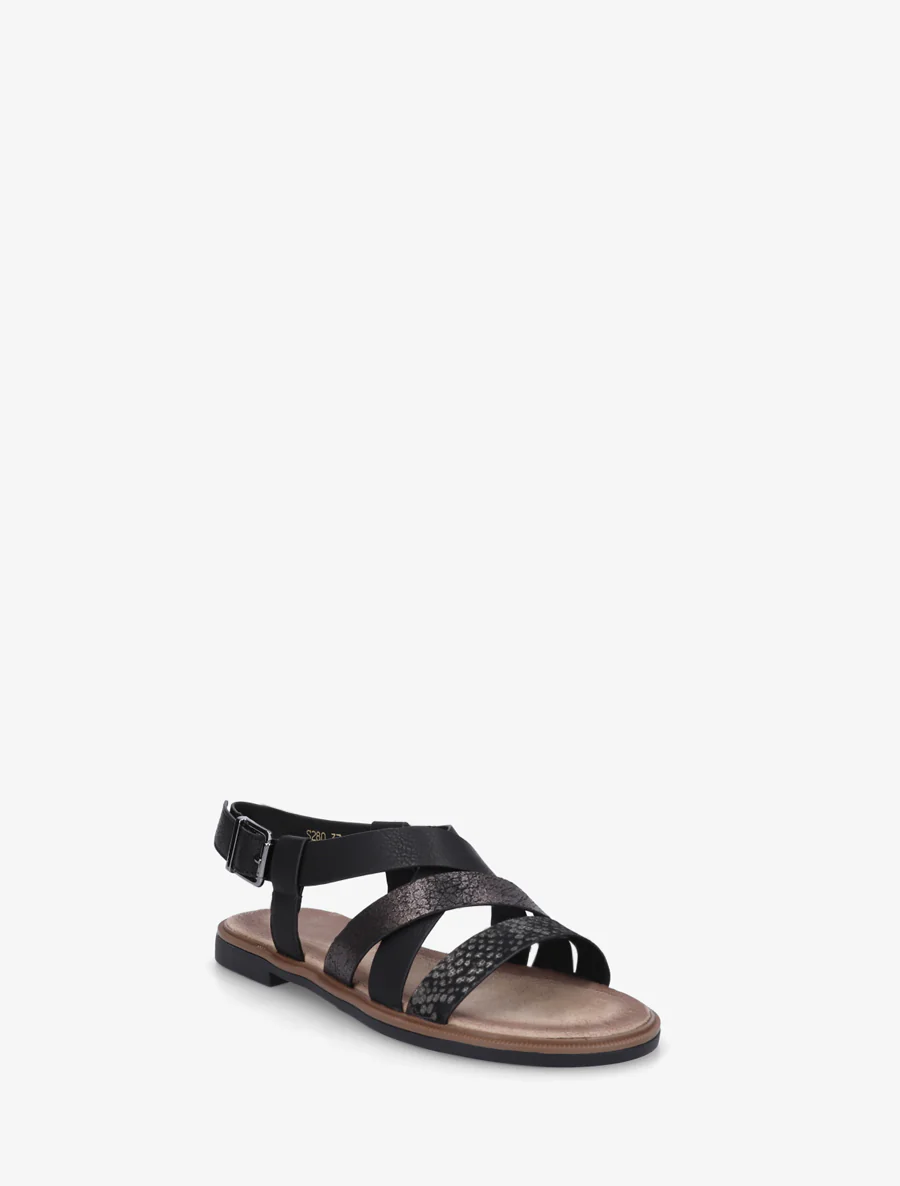 Sandales à brides croisées et irisées en simili - Noir - Image 2