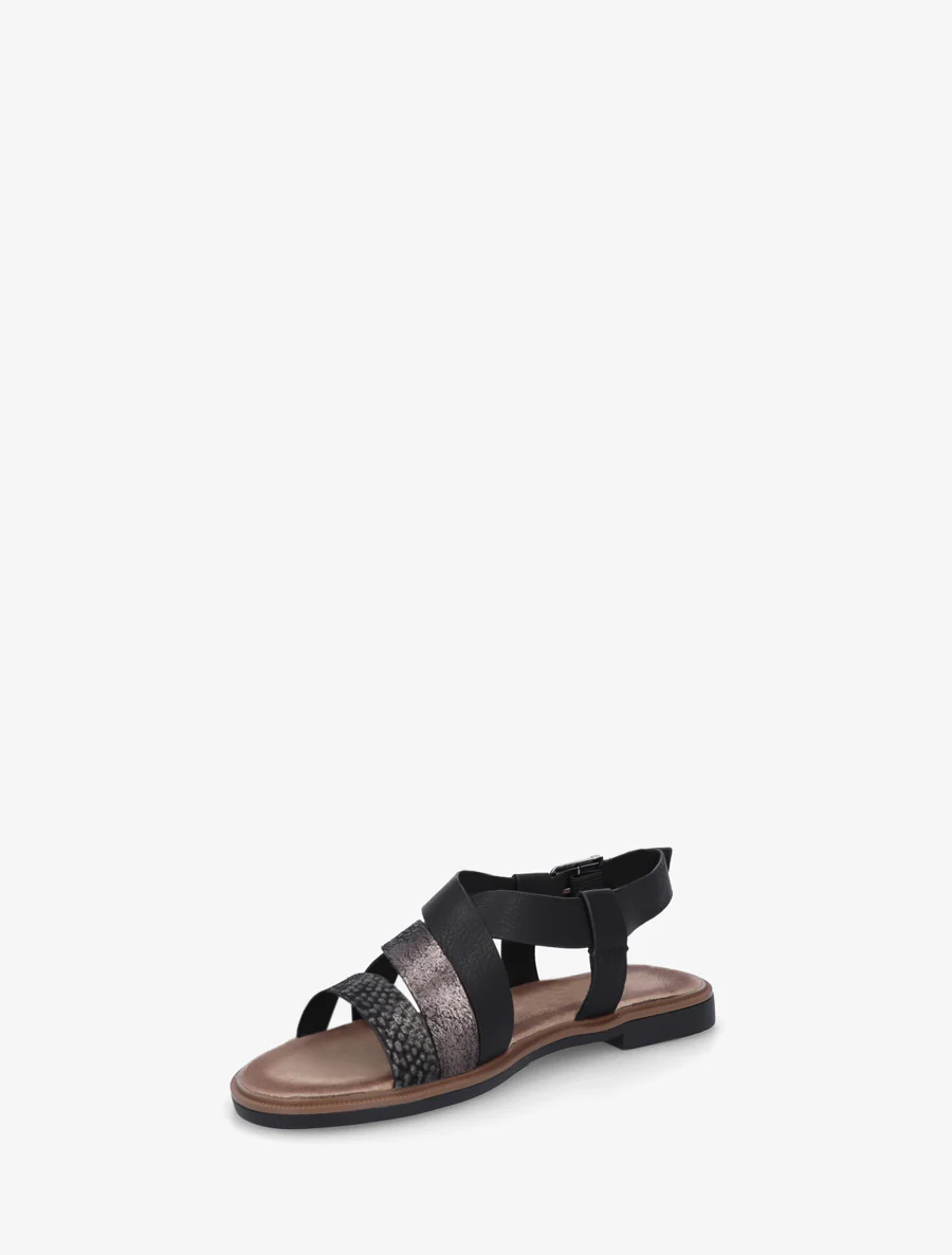 Sandales à brides croisées et irisées en simili - Noir - Image 3