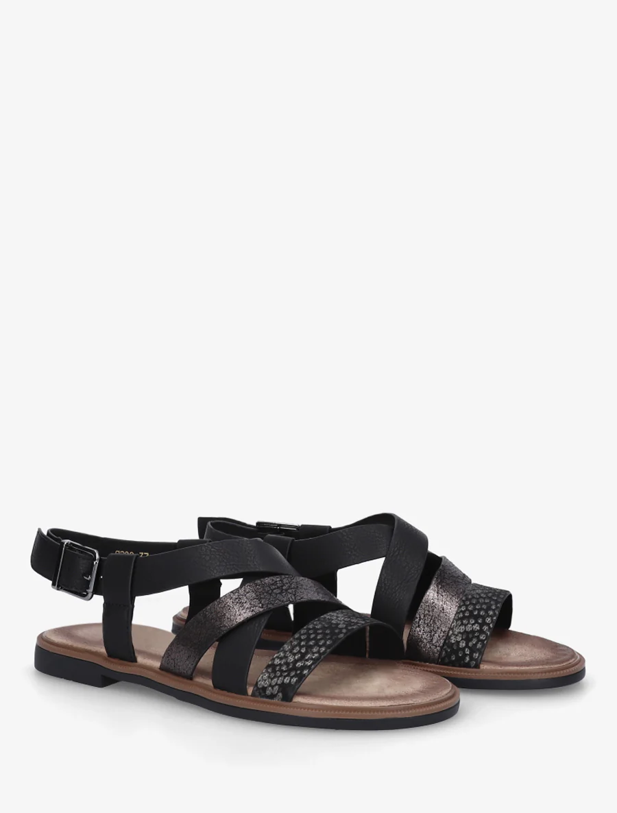 Sandales à brides croisées et irisées en simili - Noir - Image 4