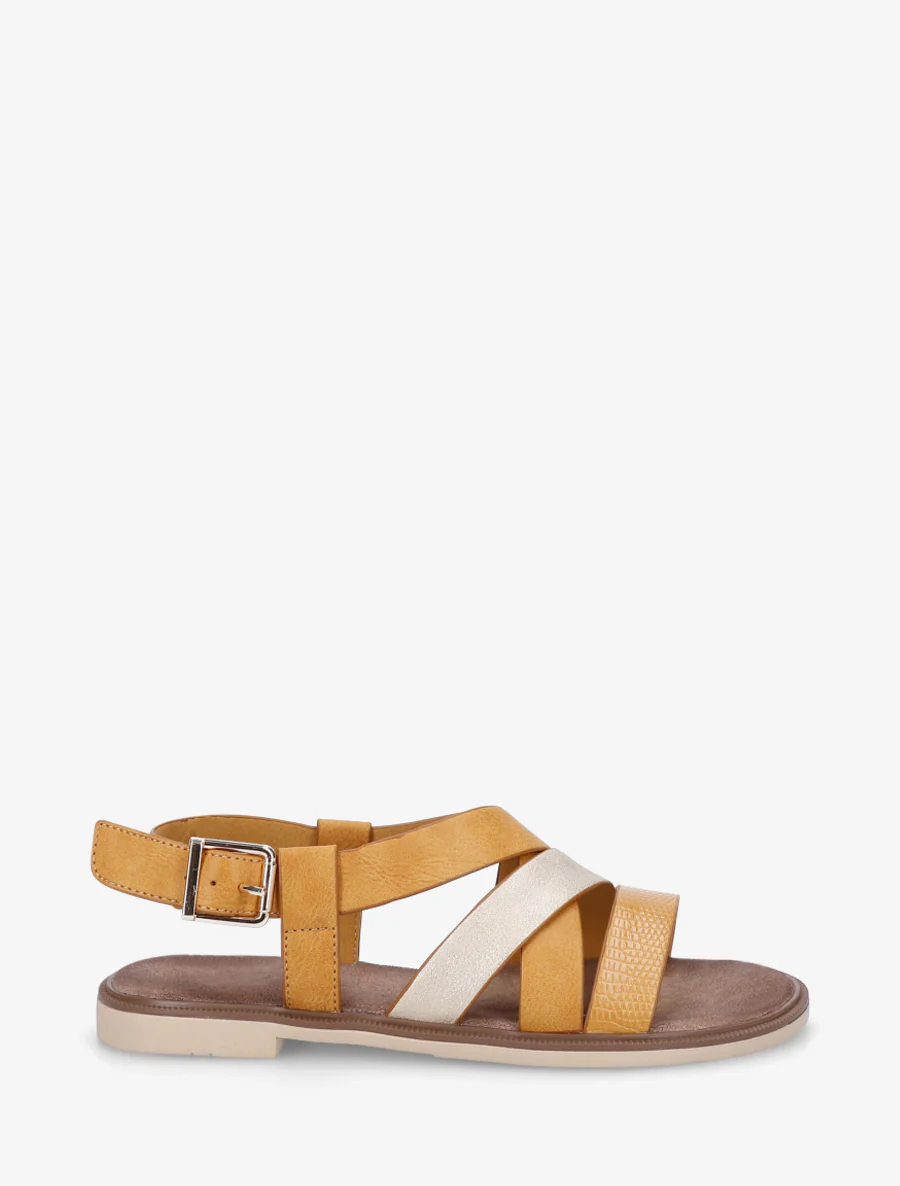Sandales à brides croisées et irisées en simili - Jaune moutarde
