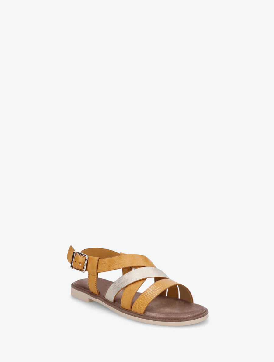 Sandales à brides croisées et irisées en simili - Jaune moutarde - Image 2