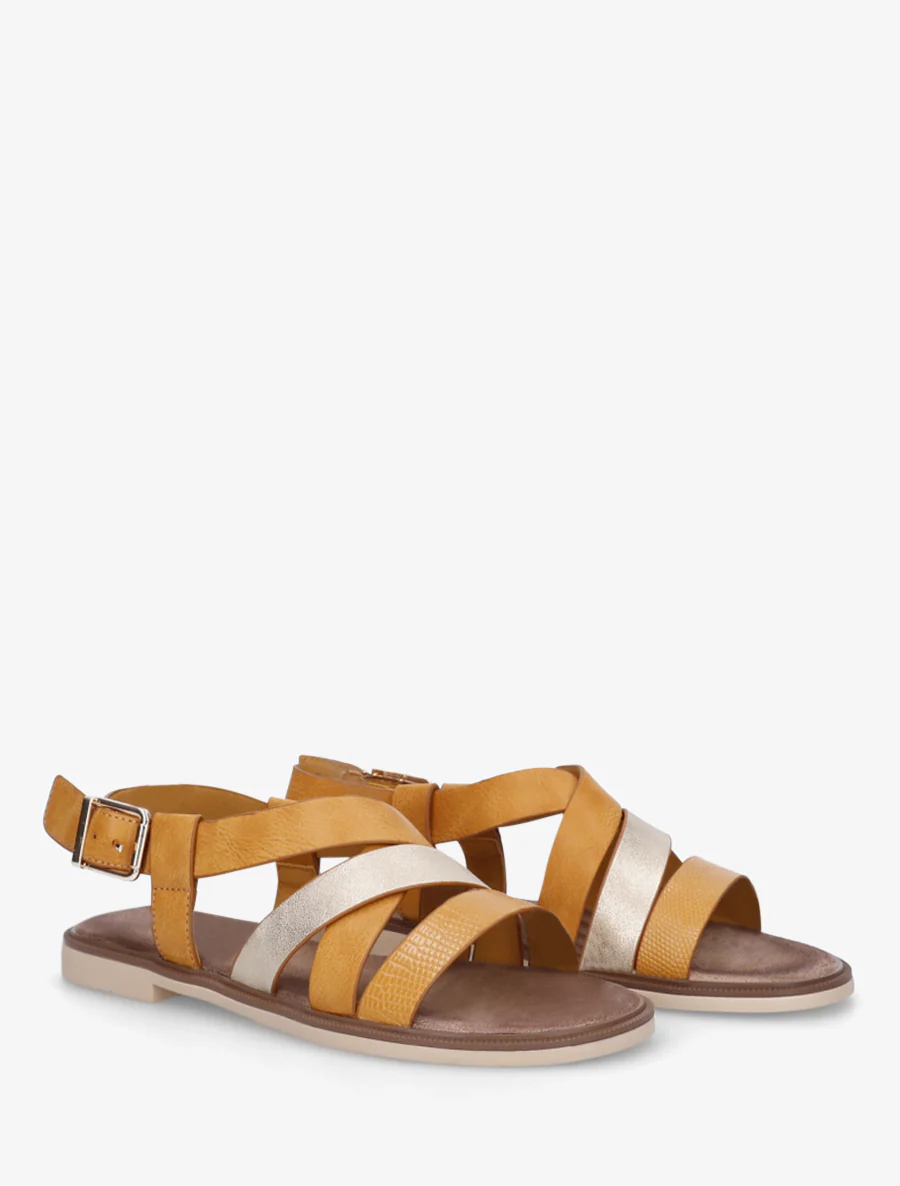 Sandales à brides croisées et irisées en simili - Jaune moutarde - Image 4