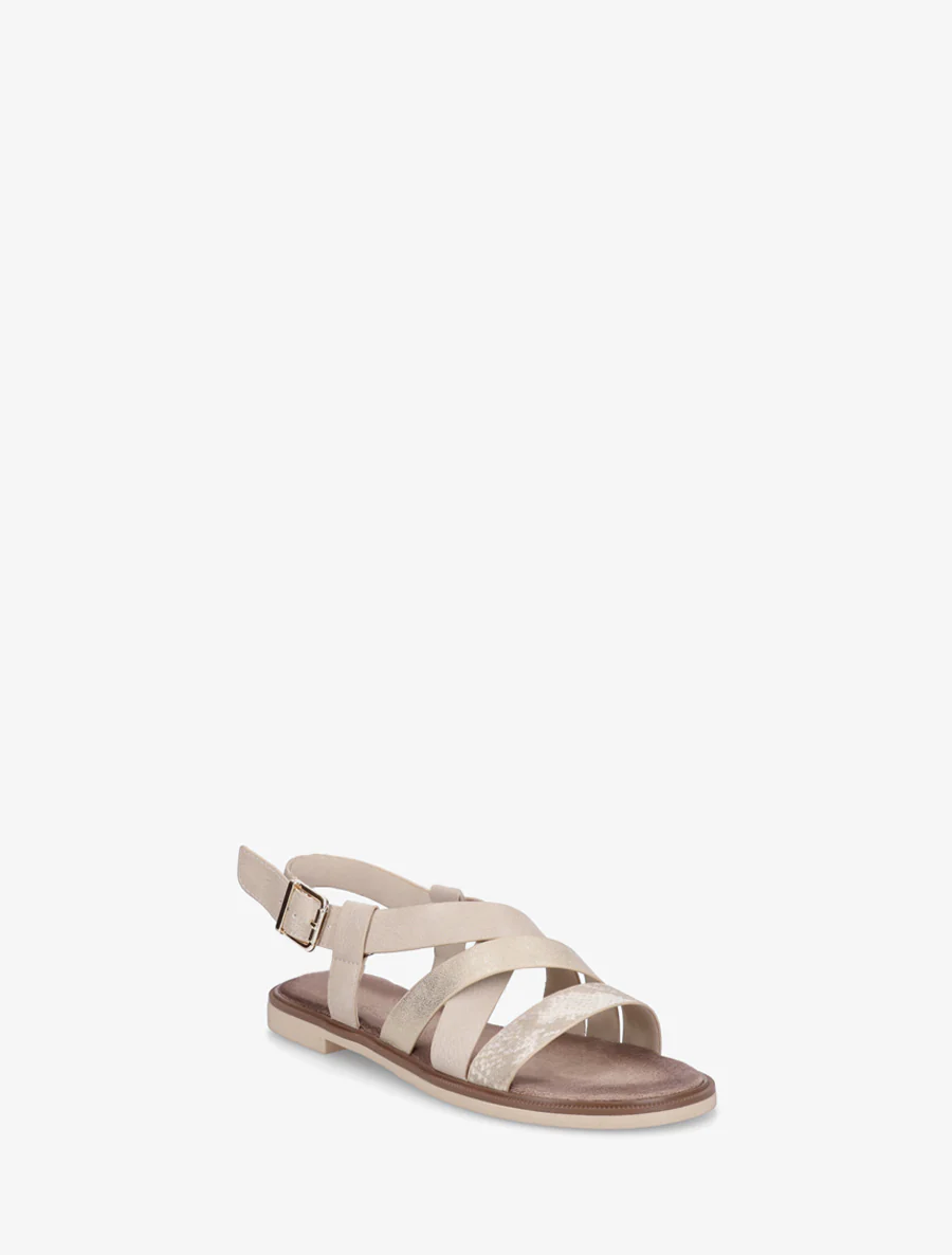 Sandales à brides croisées et irisées en simili - Beige - Image 2