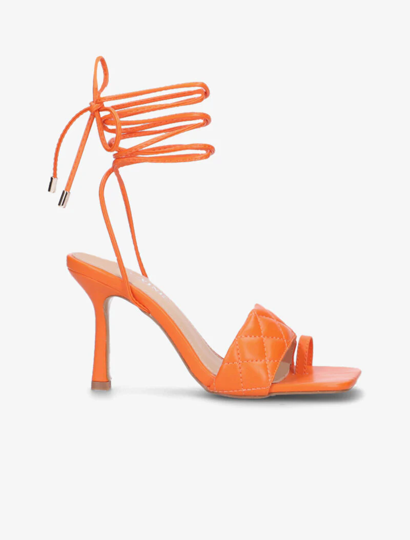Sandales à brides effet capitonné et liens - orange