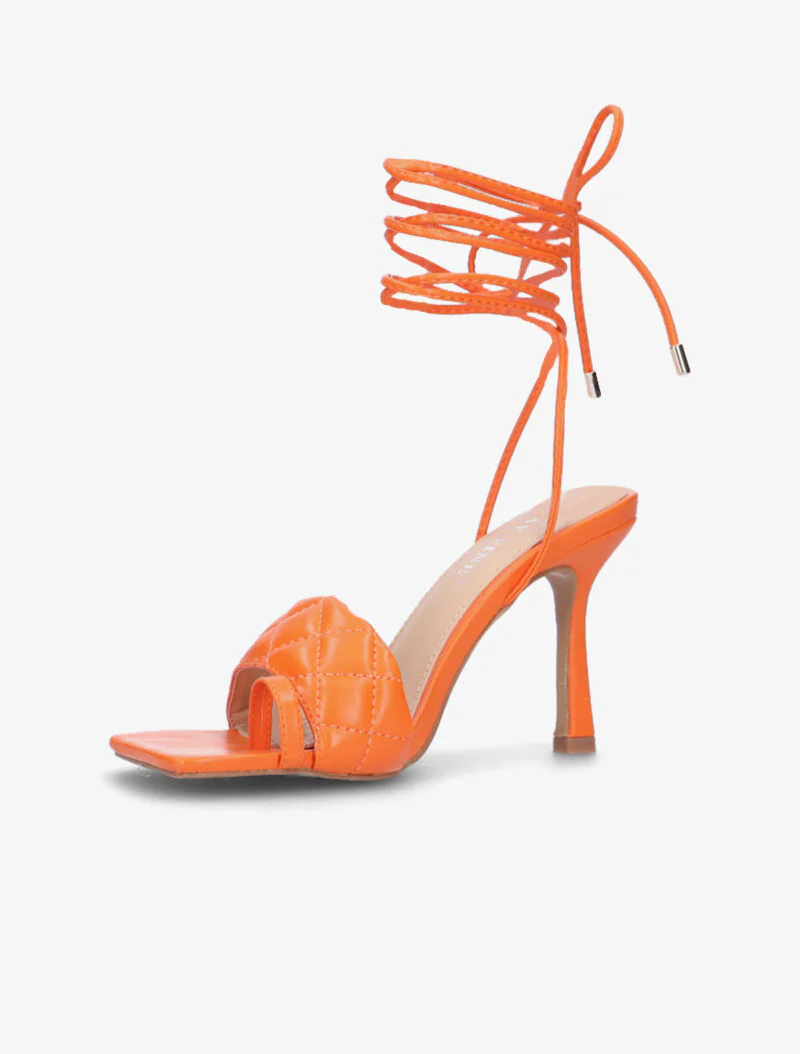Sandales à brides effet capitonné et liens - orange - Image 3