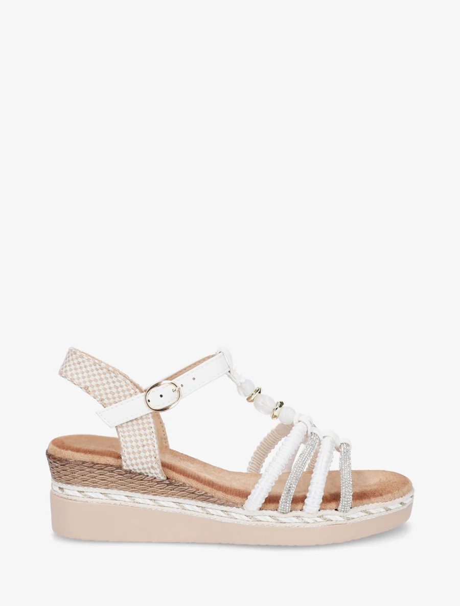 Sandales à brides tressées et strassées - Blanc