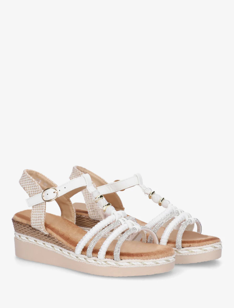 Sandales à brides tressées et strassées - Blanc - Image 4