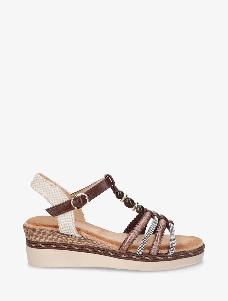 Sandales à brides tressées et strassées - Marron
