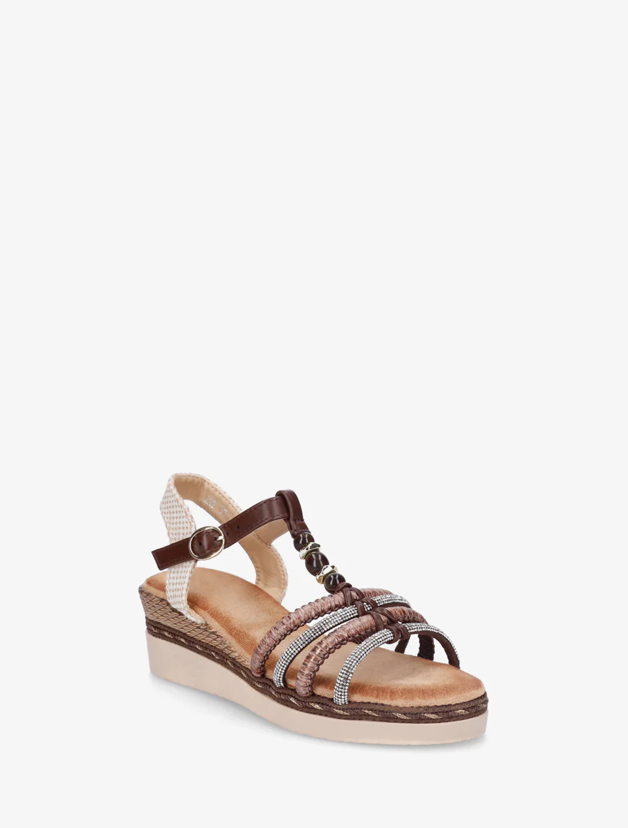 Sandales à brides tressées et strassées - Marron - Image 2