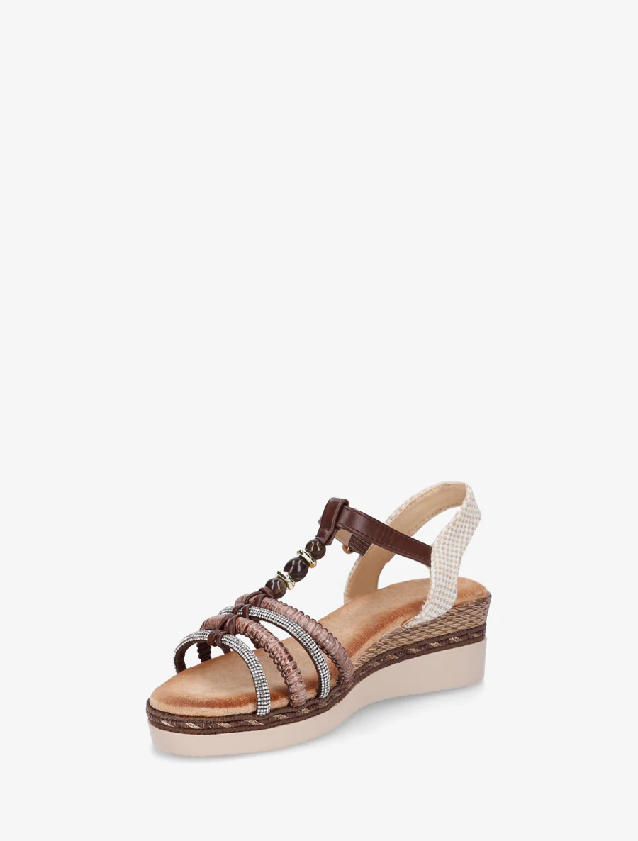 Sandales à brides tressées et strassées - Marron - Image 3
