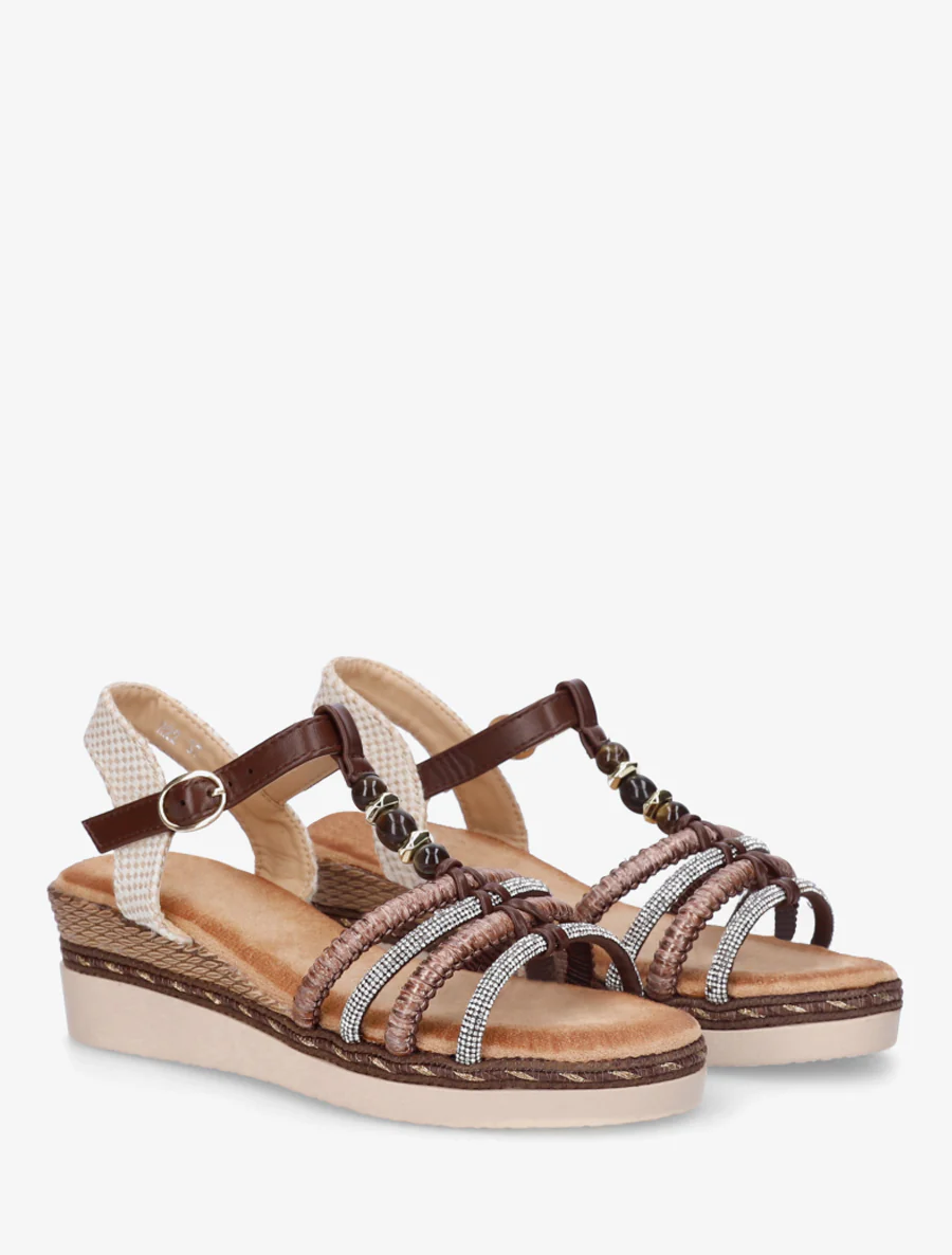 Sandales à brides tressées et strassées - Marron - Image 4