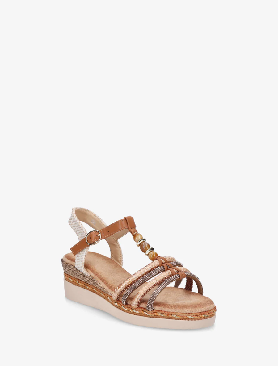Sandales à brides tressées et strassées - Camel - Image 2