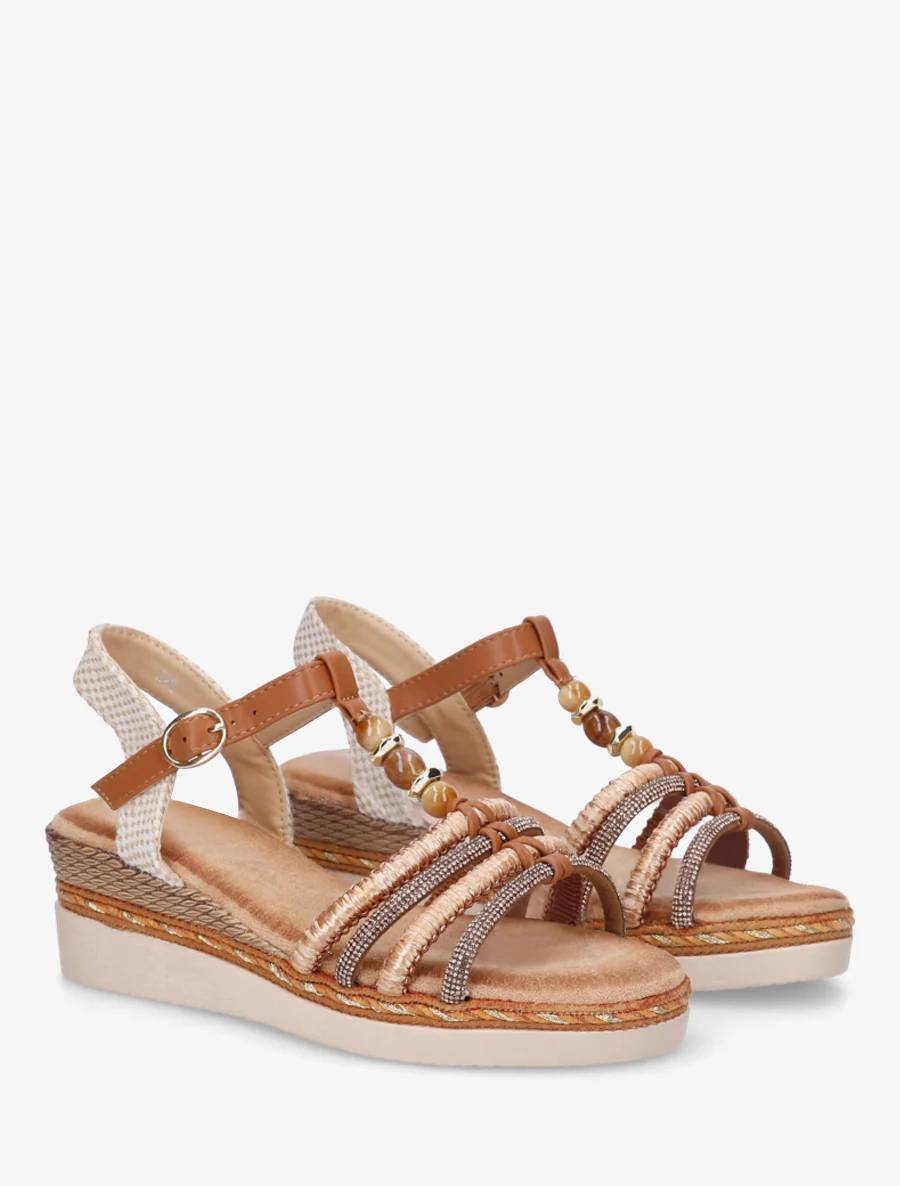 Sandales à brides tressées et strassées - Camel - Image 4