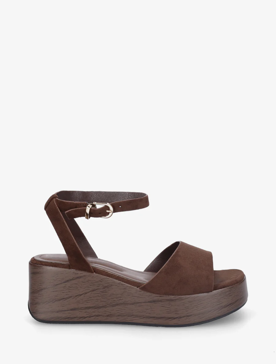 Sandales à semelle compensée effet bois - Marron