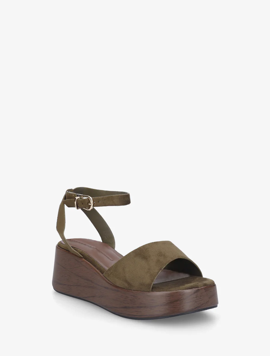 Sandales à semelle compensée effet bois - Kaki foncé - Image 2