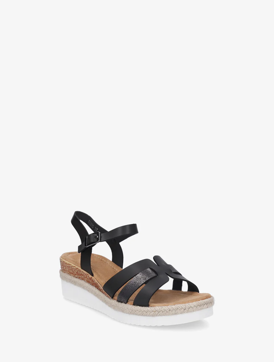 Sandales à semelle compensée ornée d'une tresse - Noir - Image 2