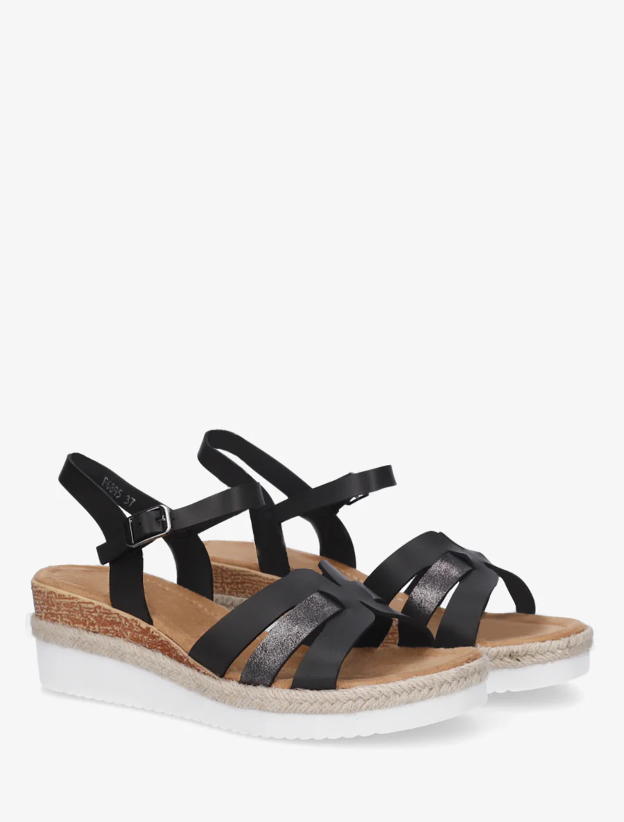 Sandales à semelle compensée ornée d'une tresse - Noir - Image 4