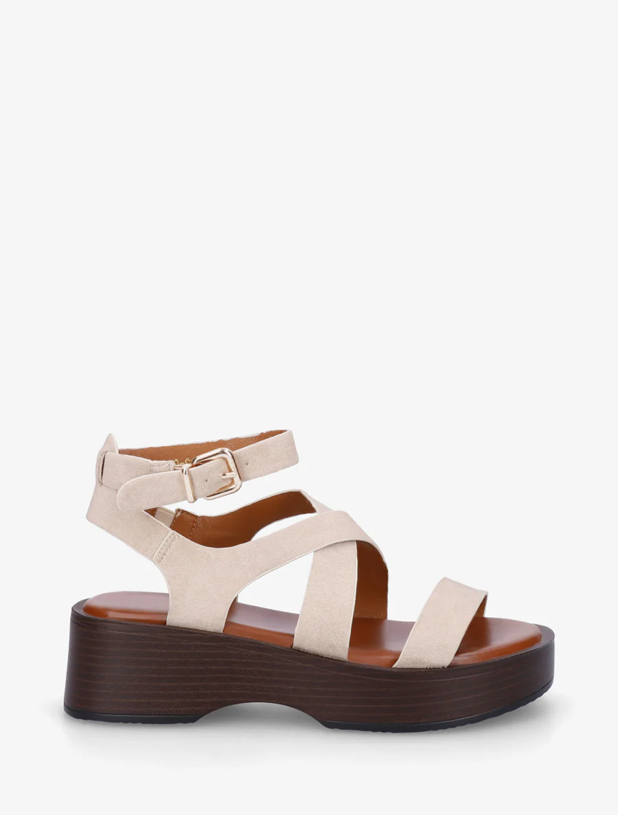 Sandales à semelle effet bois - Beige