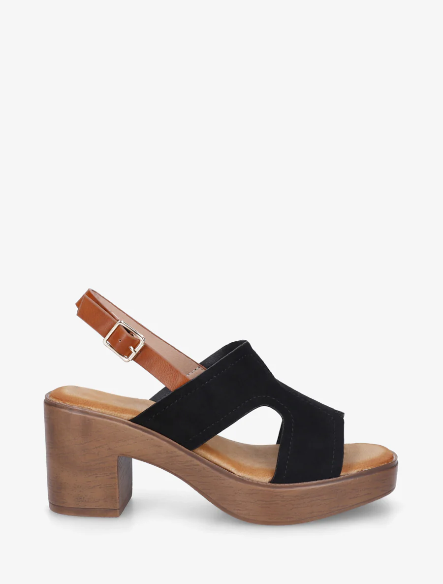 Sandales à talon à bride ajourée - Noir