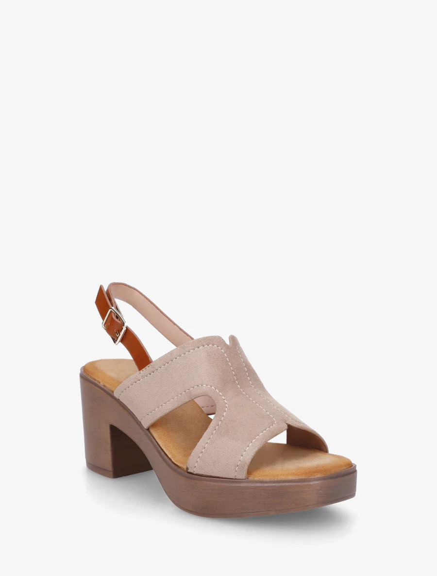 Sandales à talon à bride ajourée - Taupe - Image 2